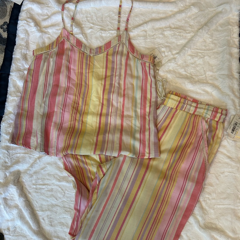 PJ Salvage Striped Pink and Yellow Pajama Set NWT